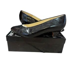 Vintage Evan Picone Black Patent Leather Heels Shoes Italy Size 10 Secretarycore